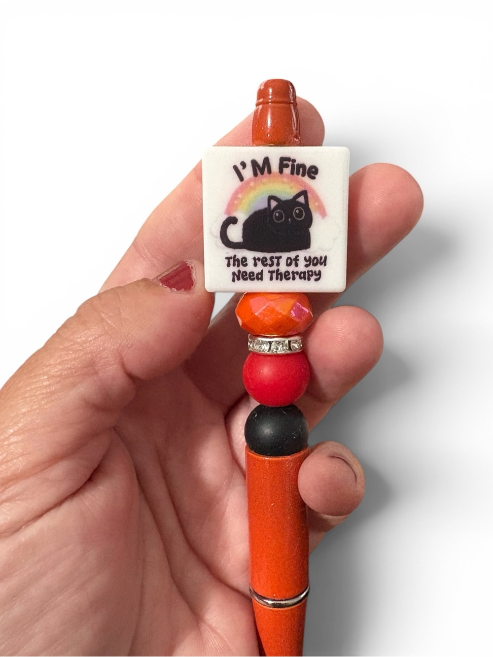 Funny Black Cat Therapy Beaded Pen Handmade Novelty Gift Teacher Nurse